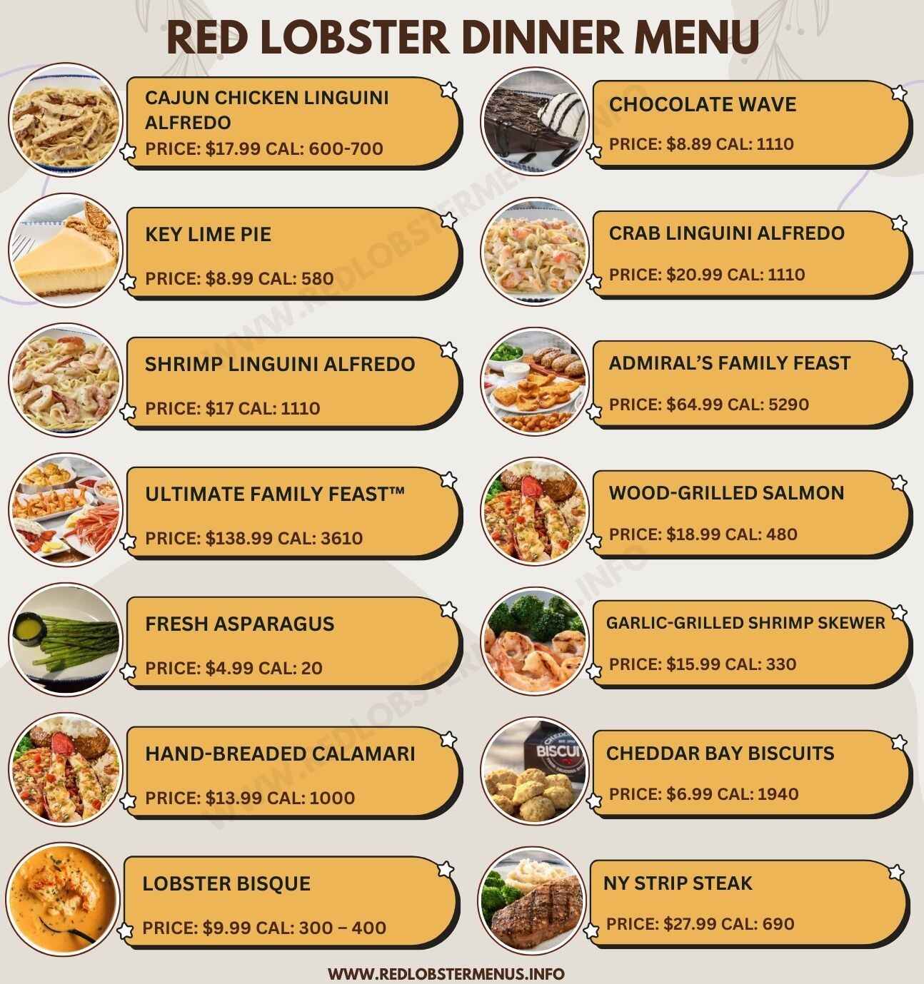 Red Lobster Dinner Menu