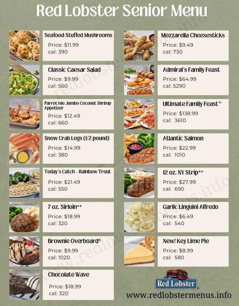 Red Lobster Senior Menu