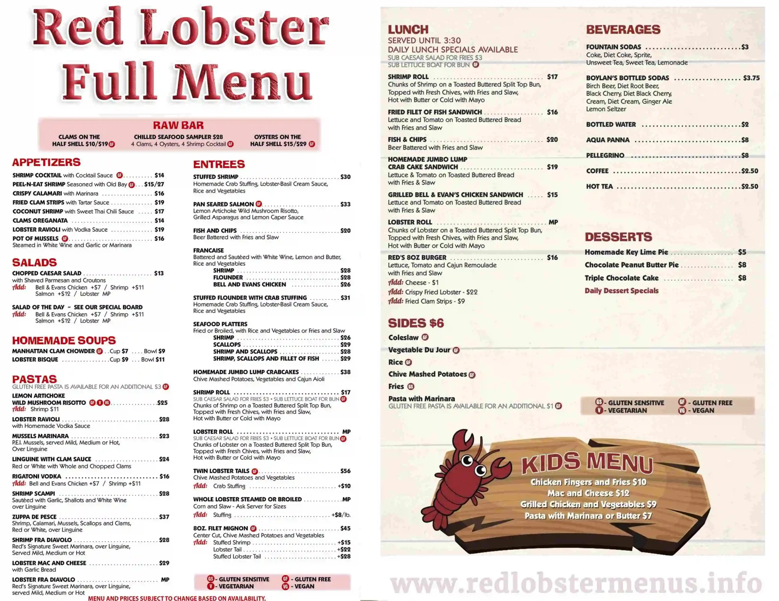 Red Lobster Menu With Price